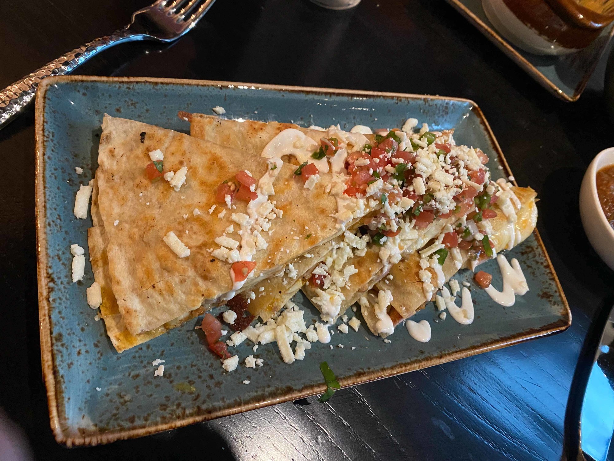 Rosa Mexicano quesadillas on table